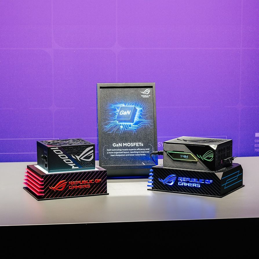 Rog於活動上還展示兩款全新電源供應器：thor 1200 W Platinum Iii、strix 1000 W Platinum，均採用氮化鎵(ga N)mosfet，電源效率絕佳。